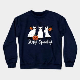 Stay Spooky Halloween Cats Funny Cat Ghost Pumpkin Crewneck Sweatshirt